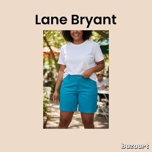 Lane Bryant Teal Blue Mid‑Rise Cotton Bermuda Shorts Size 16